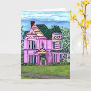 Roze Victoriaans Huis 1800s Romantisch Poppenhuis Kaart
