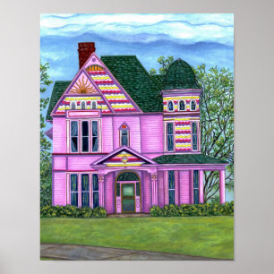 Roze Victoriaans Huis 1800s Romantisch Poppenhuis Poster