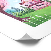 Roze Victoriaans Huis & Cherry Blossom Art Print (Hoek)