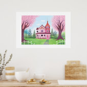 Roze Victoriaans Huis Groot Formaat Print (Keuken)
