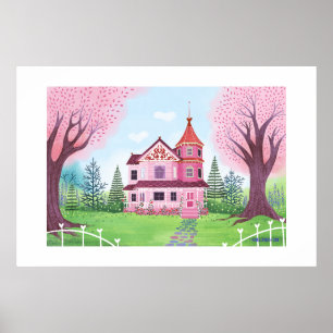Roze Victoriaans Huis Groot Formaat Print