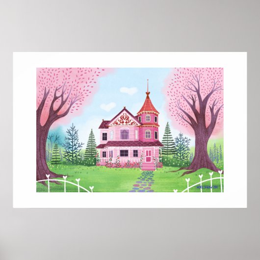 Roze Victoriaans Huis Groot Formaat Print (Voorkant)