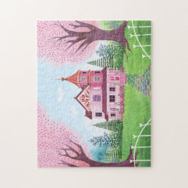 Roze Victoriaans Huis & Kersenbloesem Legpuzzel