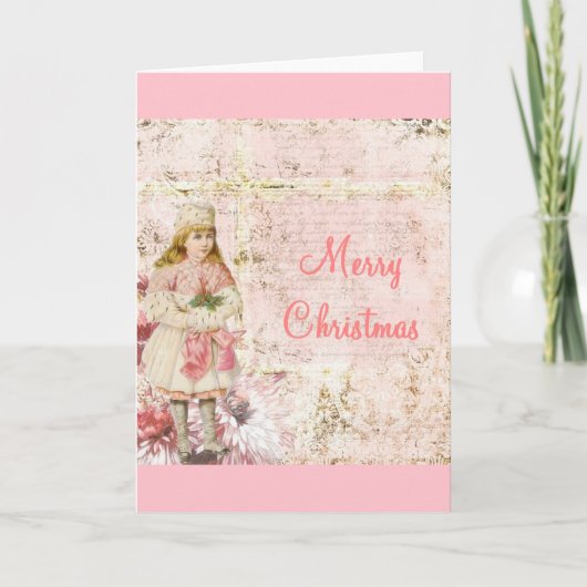 roze Victoriaans Kerstkaart Feestdagen Kaart (Voorkant)