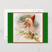 Roze Victoriaans Kerstman Feestdagenkaart (Voorkant / Achterkant)