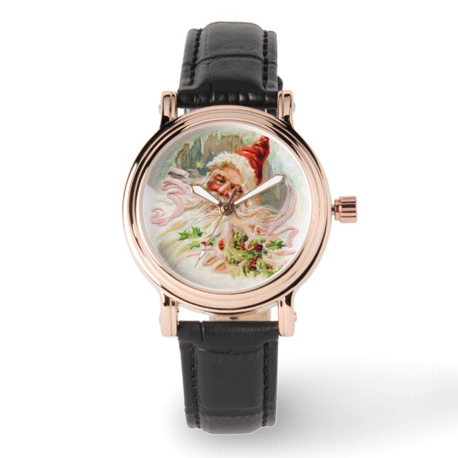 Roze Victoriaans Kerstman Horloge (Voorkant)