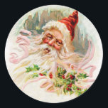 Roze Victoriaans Kerstman Ronde Sticker<br><div class="desc">Kute portret van de kerstman met een flauw baard.</div>