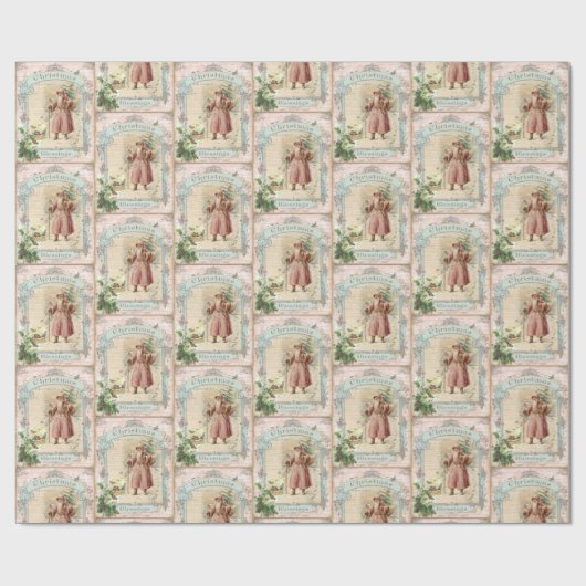 Roze Victoriaans kerststijl voor kerstmis Cadeaupapier (Vlak)