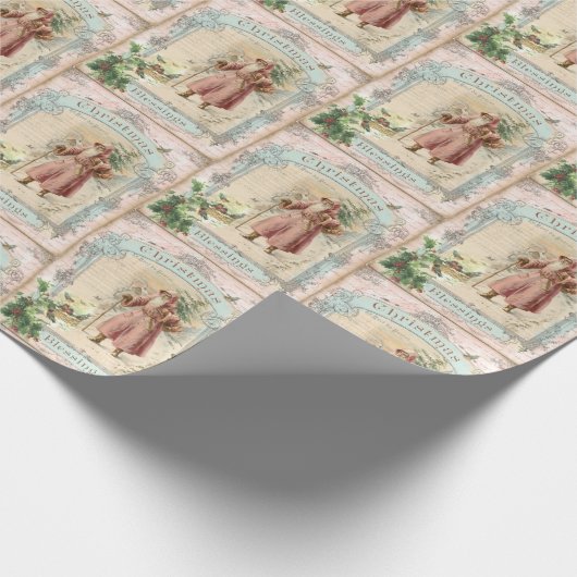 Roze Victoriaans kerststijl voor kerstmis Cadeaupapier (Hoek)