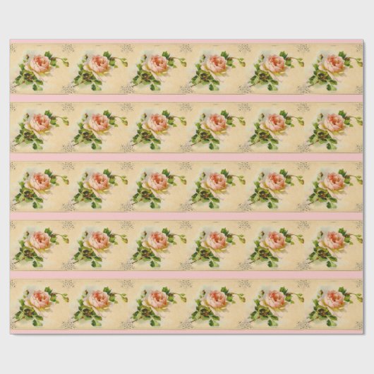 Roze Victoriaans Roos Cadeaupapier (Vlak)