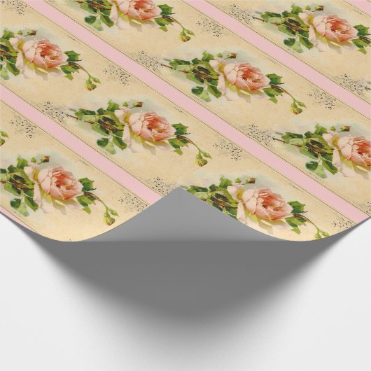 Roze Victoriaans Roos Cadeaupapier (Hoek)
