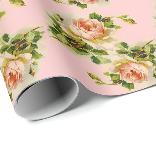 Roze Victoriaans Roos Cadeaupapier (Rol Hoek)
