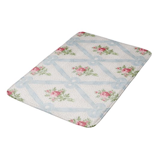 Roze Victoriaans Rozen met blauw lintrooster Badmat (Gekanteld)