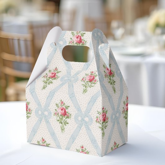 Roze Victoriaans Rozen met blauw lintrooster Bedankdoosjes