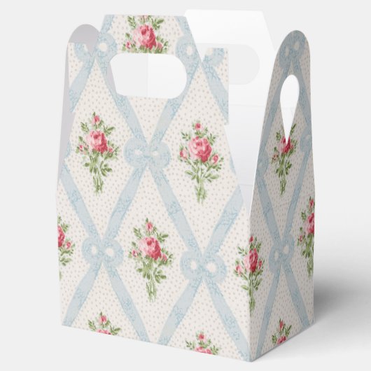 Roze Victoriaans Rozen met blauw lintrooster Bedankdoosjes (Geopend)