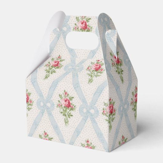 Roze Victoriaans Rozen met blauw lintrooster Bedankdoosjes (Voorkant Zijde)