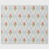 Roze Victoriaans Rozen met blauw lintrooster Cadeaupapier (Vlak)