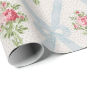 Roze Victoriaans Rozen met blauw lintrooster Cadeaupapier (Rol Hoek)