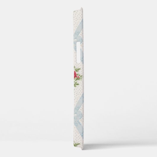 Roze Victoriaans Rozen met blauw lintrooster Case-Mate iPhone Case (Achterkant / Rechts)