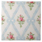 Roze Victoriaans Rozen met blauw lintrooster Tegeltje (Voorkant)