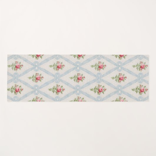 Roze Victoriaans Rozen met blauw lintrooster Yogamat (Voorkant (horizontaal))