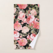 Roze Victoriaans Rozen op zwart patroon Bad Handdoek (Handdoek)