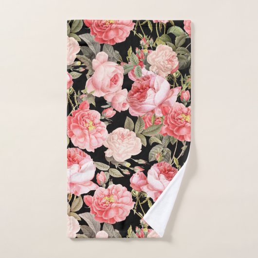 Roze Victoriaans Rozen op zwart patroon Bad Handdoek (Handdoek)
