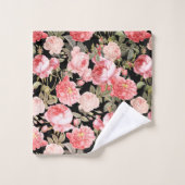 Roze Victoriaans Rozen op zwart patroon Bad Handdoek (Wasdoekje)