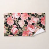 Roze Victoriaans Rozen op zwart patroon Bad Handdoek (Handdoek)