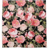 Roze Victoriaans Rozen op zwart patroon Douchegordijn (Voorkant)