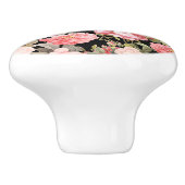 Roze Victoriaans Rozen op zwart patroon Keramische Knop (Zijkant)