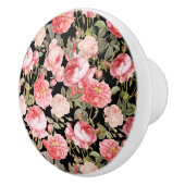 Roze Victoriaans Rozen op zwart patroon Keramische Knop (Rechts)