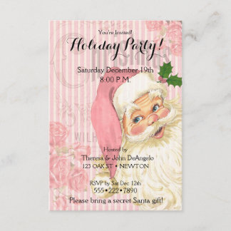 Roze Victoriaans Rozen van de kerstman Kaart