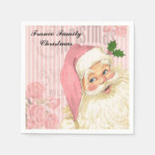 Roze  Victoriaans Santa Claus Rozen Monogram Servetten (Voorkant)