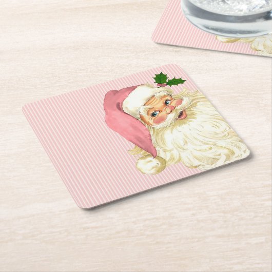 Roze Victoriaans Santa Claus Stripe Kartonnen Onderzetters (Schuin)