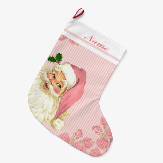 Roze  Victoriaans Sinterklaas Rozen Grote Kerstsok (Voorkant (Hangend))