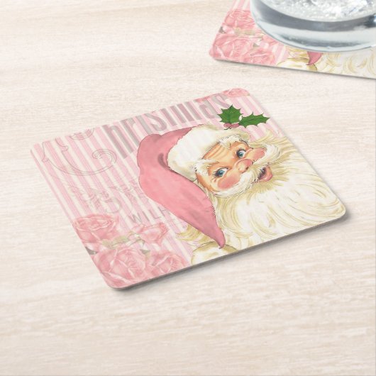 Roze  Victoriaans Sinterklaas Rozen Kartonnen Onderzetters (Schuin)