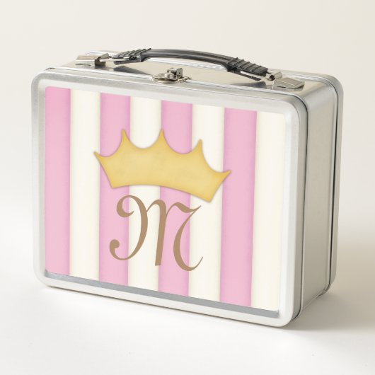 Roze Victoriaans Stripes Gebouwde Monogram Prinses (Voorkant)