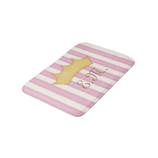 Roze Victoriaans Stripes Gebouwde Monogram Prinses Badmat (Gekanteld)