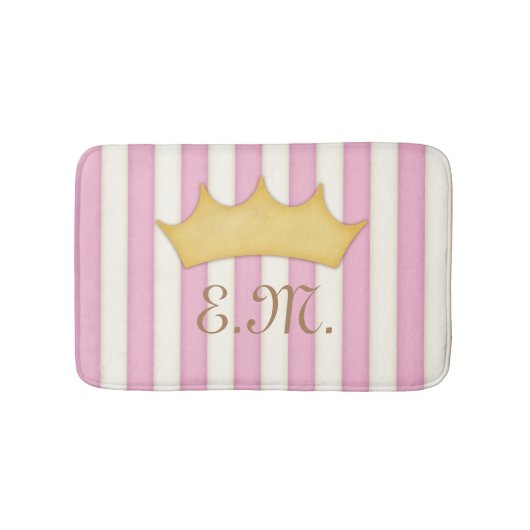 Roze Victoriaans Stripes Gebouwde Monogram Prinses Badmat (Voorkant)