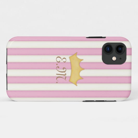 Roze Victoriaans Stripes Gebouwde Monogram Prinses Case-Mate iPhone Case (Achterkant (horizontaal))