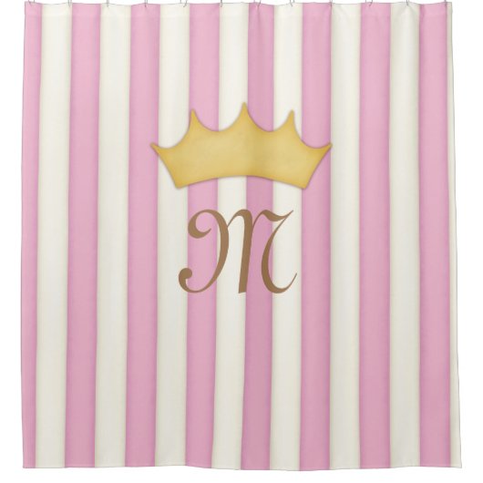 Roze Victoriaans Stripes Gebouwde Monogram Prinses Douchegordijn (Voorkant)