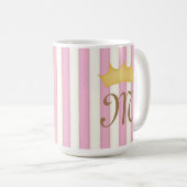 Roze Victoriaans Stripes Gebouwde Monogram Prinses Koffiemok (Voorkant rechts)