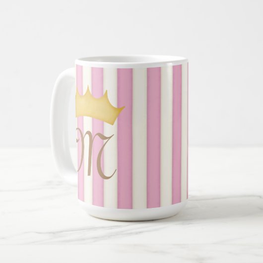 Roze Victoriaans Stripes Gebouwde Monogram Prinses Koffiemok (Voorkant links)