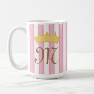 Roze Victoriaans Stripes Gebouwde Monogram Prinses Koffiemok