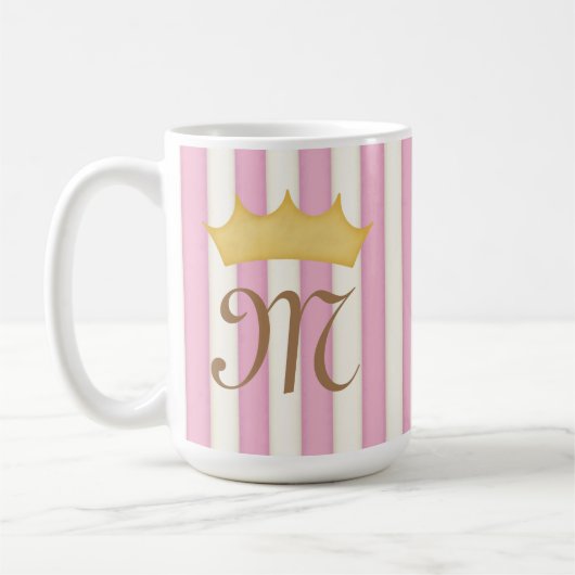 Roze Victoriaans Stripes Gebouwde Monogram Prinses Koffiemok (Links)