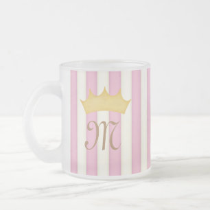 Roze Victoriaans Stripes Gebouwde Monogram Prinses Matglas Koffiemok