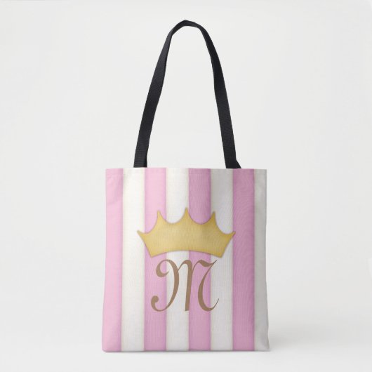 Roze Victoriaans Stripes Gebouwde Monogram Prinses Tote Bag (Voorkant)