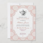 Roze Victoriaanse Hoog Thee Party Kaart (Voorkant)