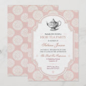 Roze Victoriaanse Hoog Thee Party Kaart (Voorkant / Achterkant)